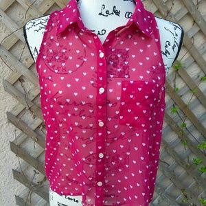 Aeropostale pink sheer button down sleeveless Sz M